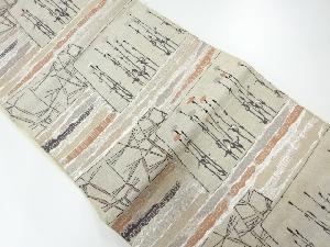 アンティーク 草花模様織出し袋帯(材料)